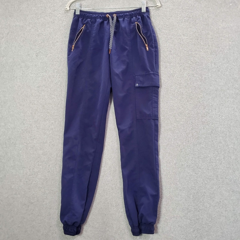 Jaanuu Women Scrub Bottom XS Blue Jogger Tapered Zip Pockets 28" Inseam